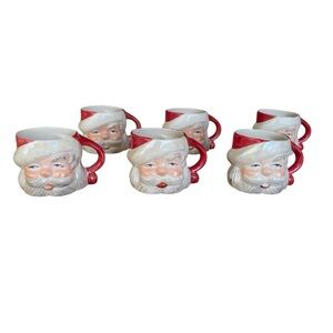 Santa Claus Face Mugs Set of 6 vintage Xmas essential